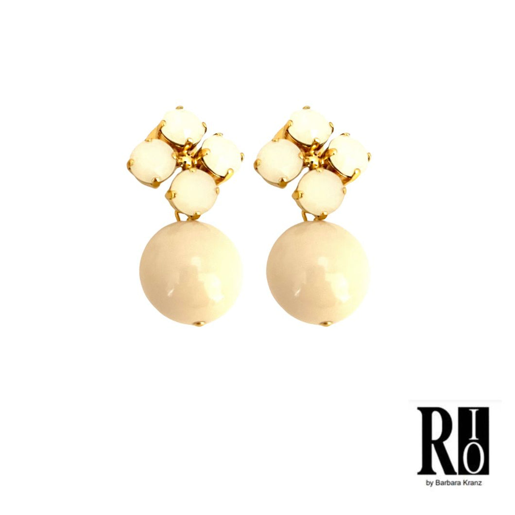 RIO Kugelohrringe offwhite mit Crystal-Stecker in offwhite