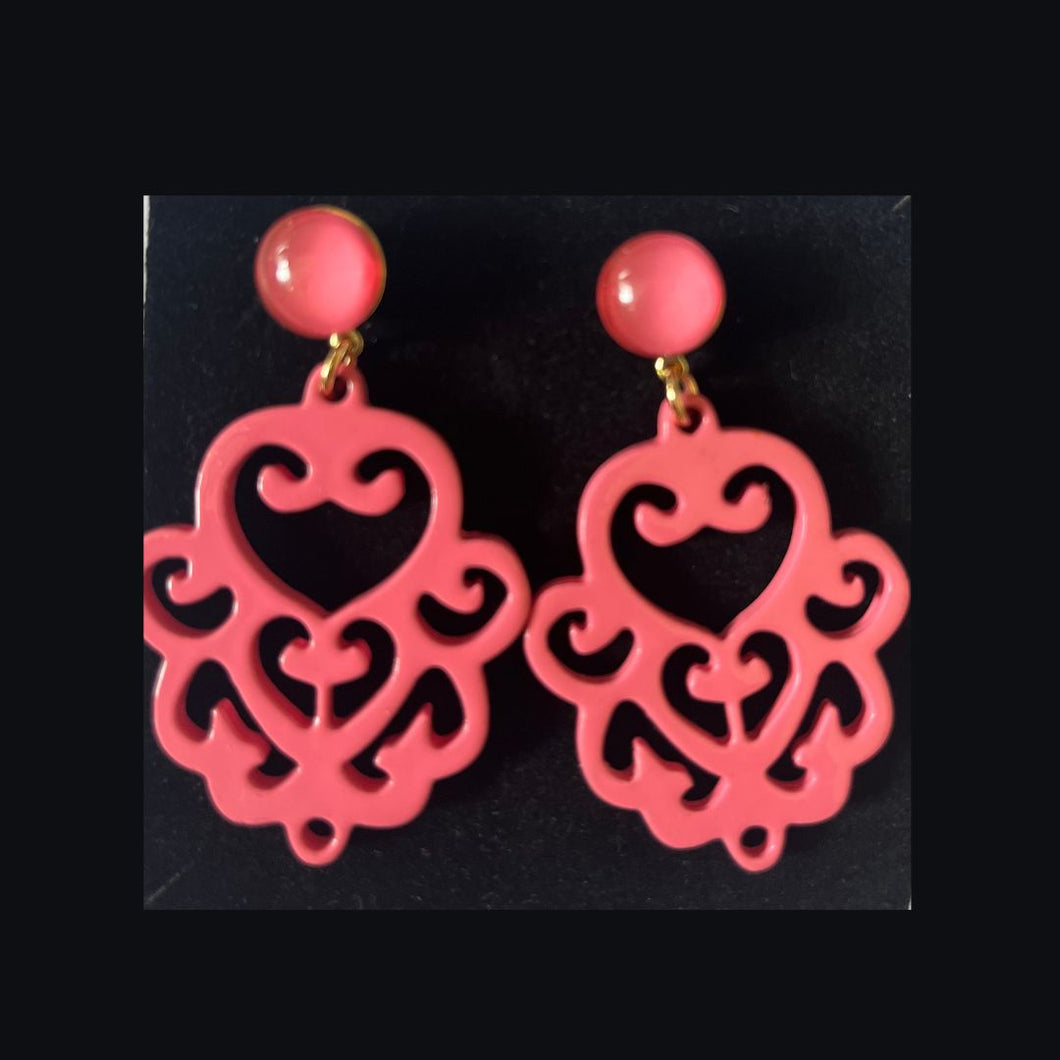 Hornohrringe -17- Laser Cut rose mit rosefarbigem Stecker