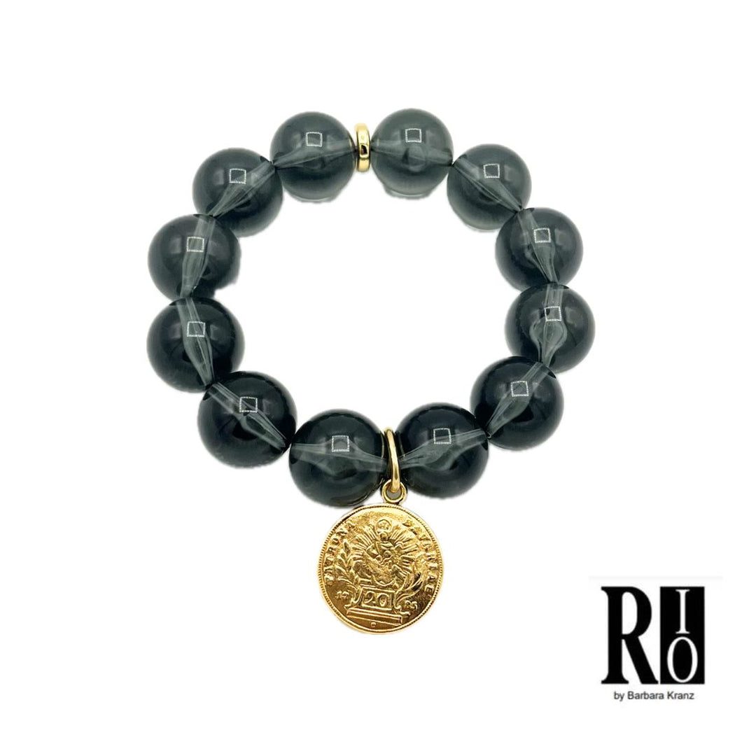 RIO Acryl Kugelarmband mit Münzanhänger - anthrazit
