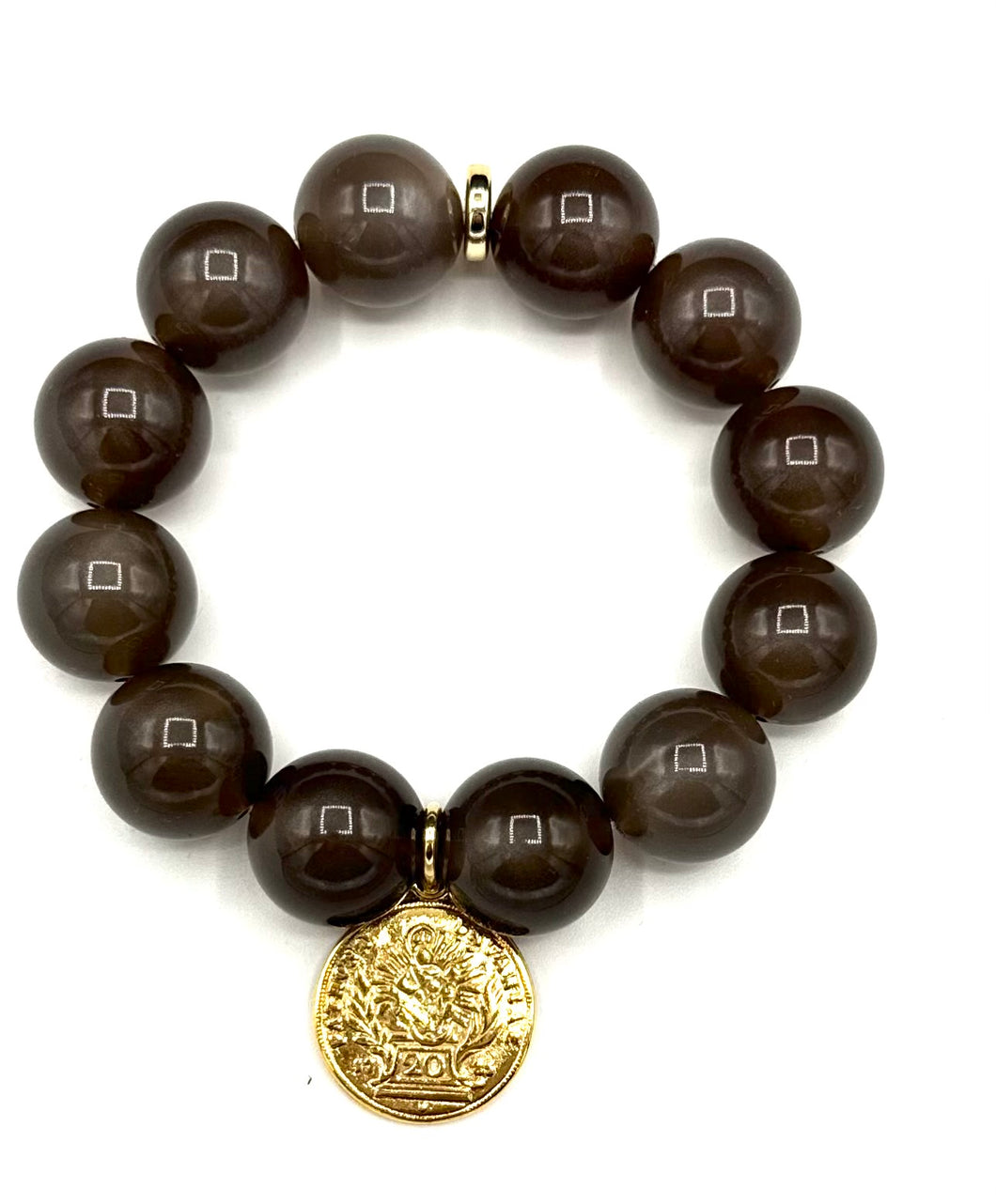 RIO Acryl Kugelarmband mit Münzanhänger - taupe