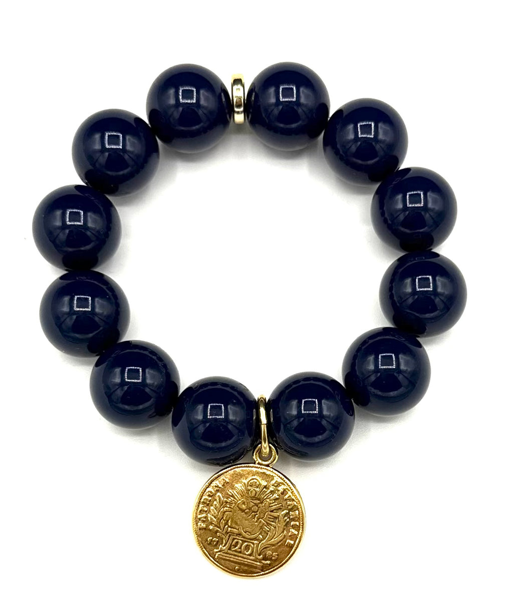 RIO Acryl Kugelarmband mit Münzanhänger - dunkelblau