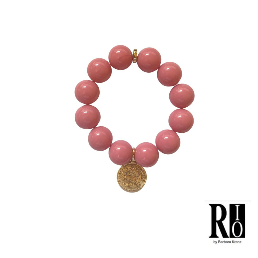 RIO Acryl Kugelarmband mit Münzanhänger -rosa