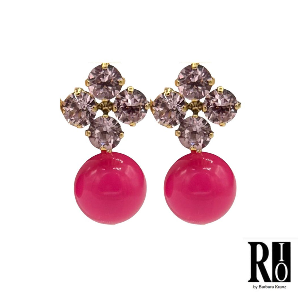 RIO Kugelohrringe pink mit Crystal-Stecker rosa