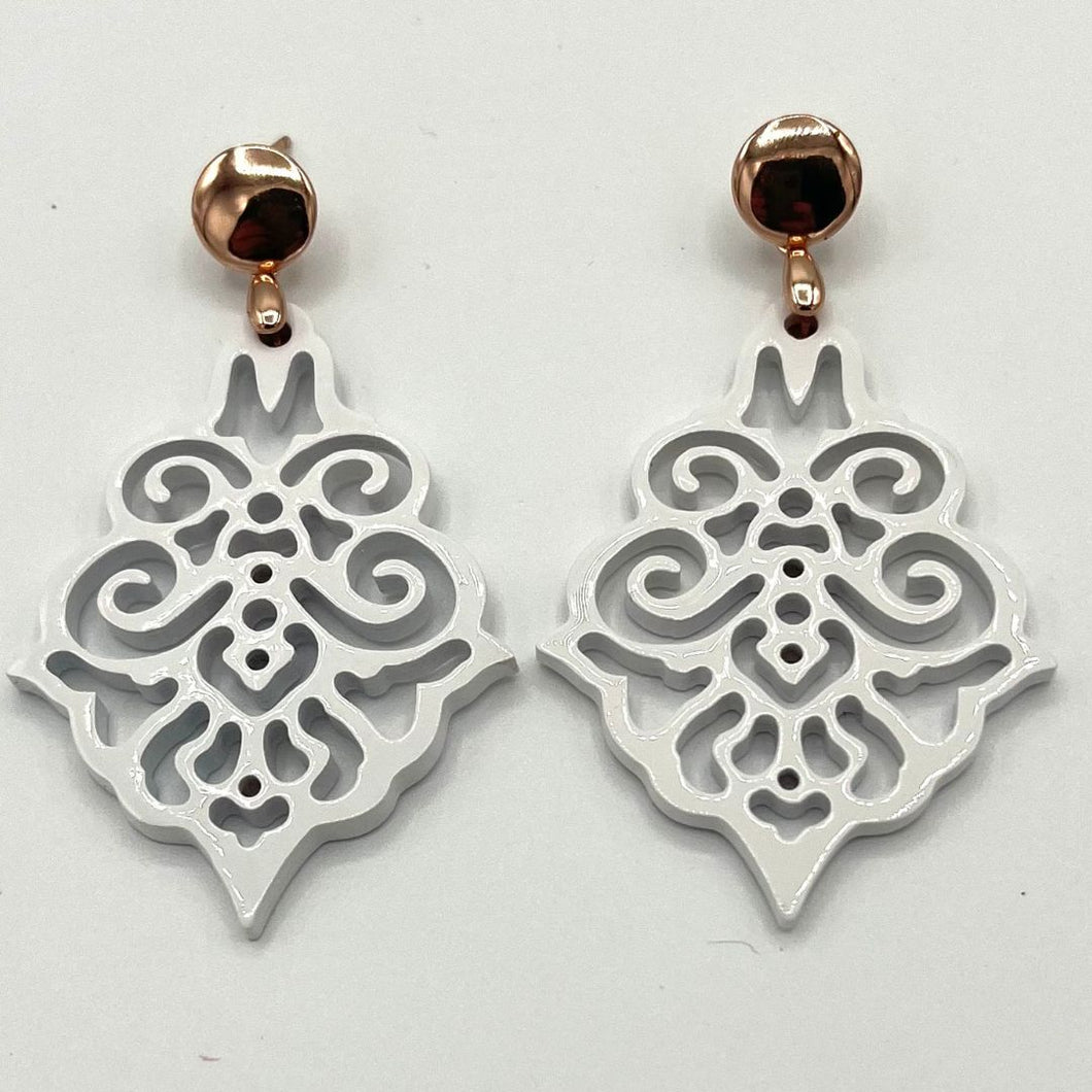 Hornohrringe weiß mit Stecker roségold