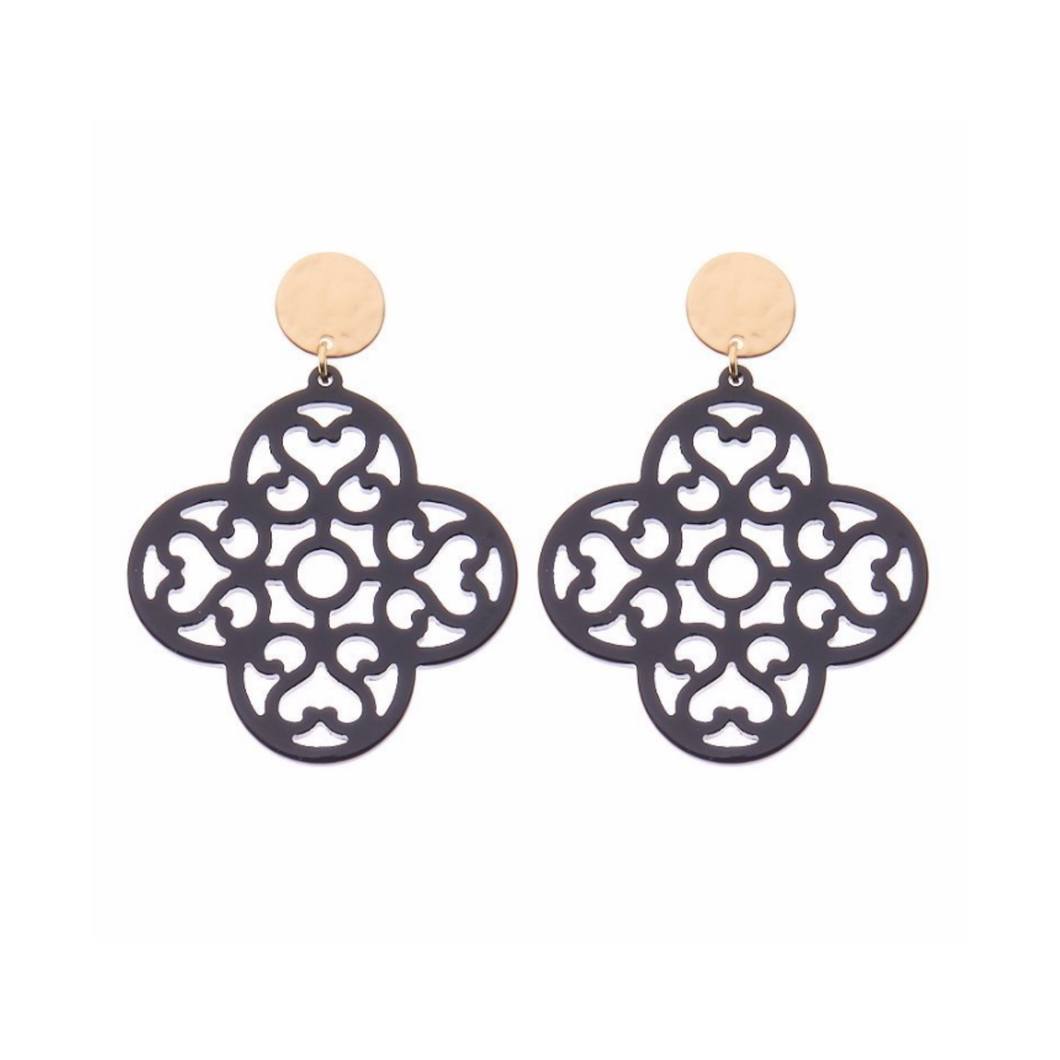 Ohrstecker Lasercut Flower Schwarz