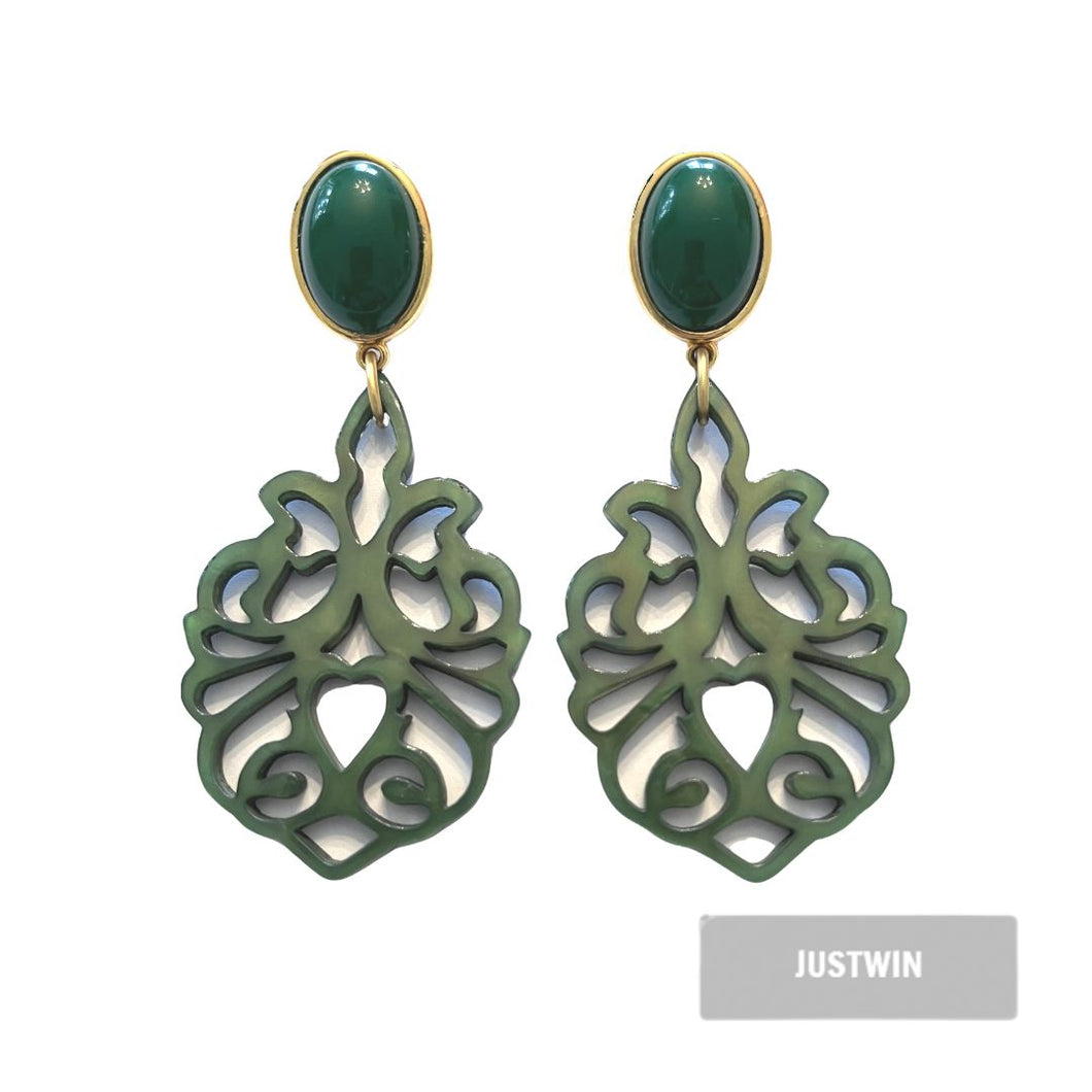 JUSTWIN Ohrstecker Laser Cut Blüte grün